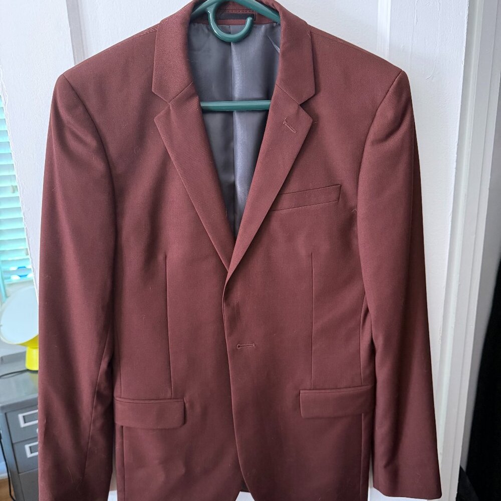 Topman Slim Suit – Brown/Burgundy — 30R Pants, 34R Jacket